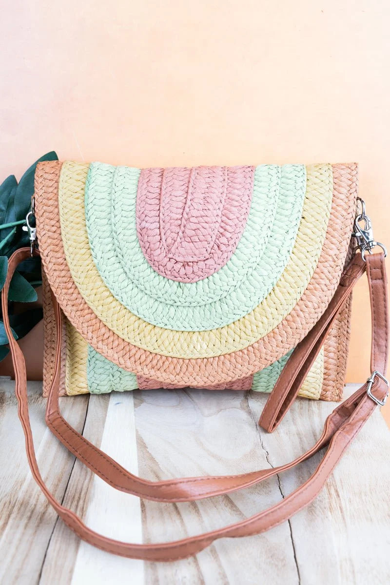 Coastal Chic Mauve Straw Envelope Crossbody Clutch