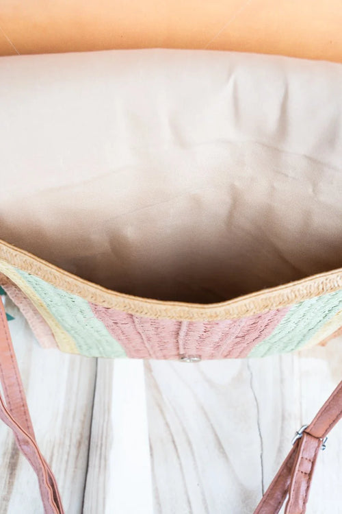 Coastal Chic Mauve Straw Envelope Crossbody Clutch